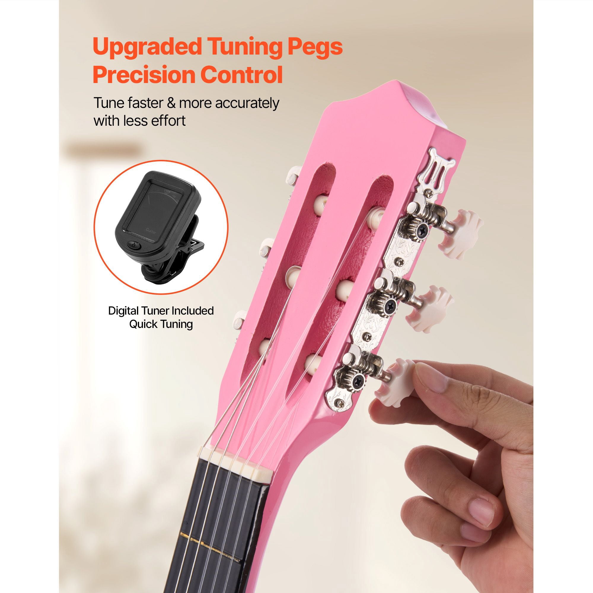38" Classical Guitar Starter Kit for Beginners, Nylon Strings, Includes Gig Bag, Tuner, Capo, Strap & Picks, Basswood, for Teens Adults, Pink