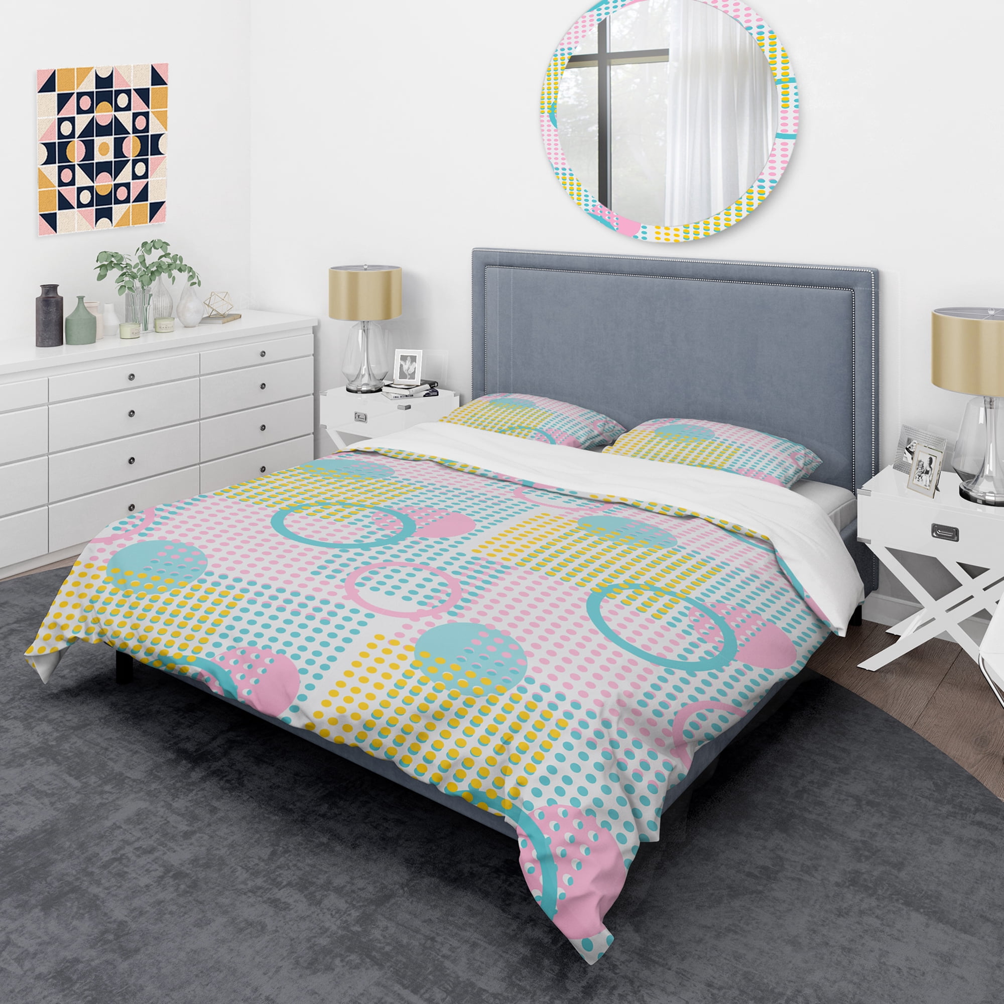 Designart 'Circular Retro Geometry I ' Mid-Century Modern Duvet Cover Set