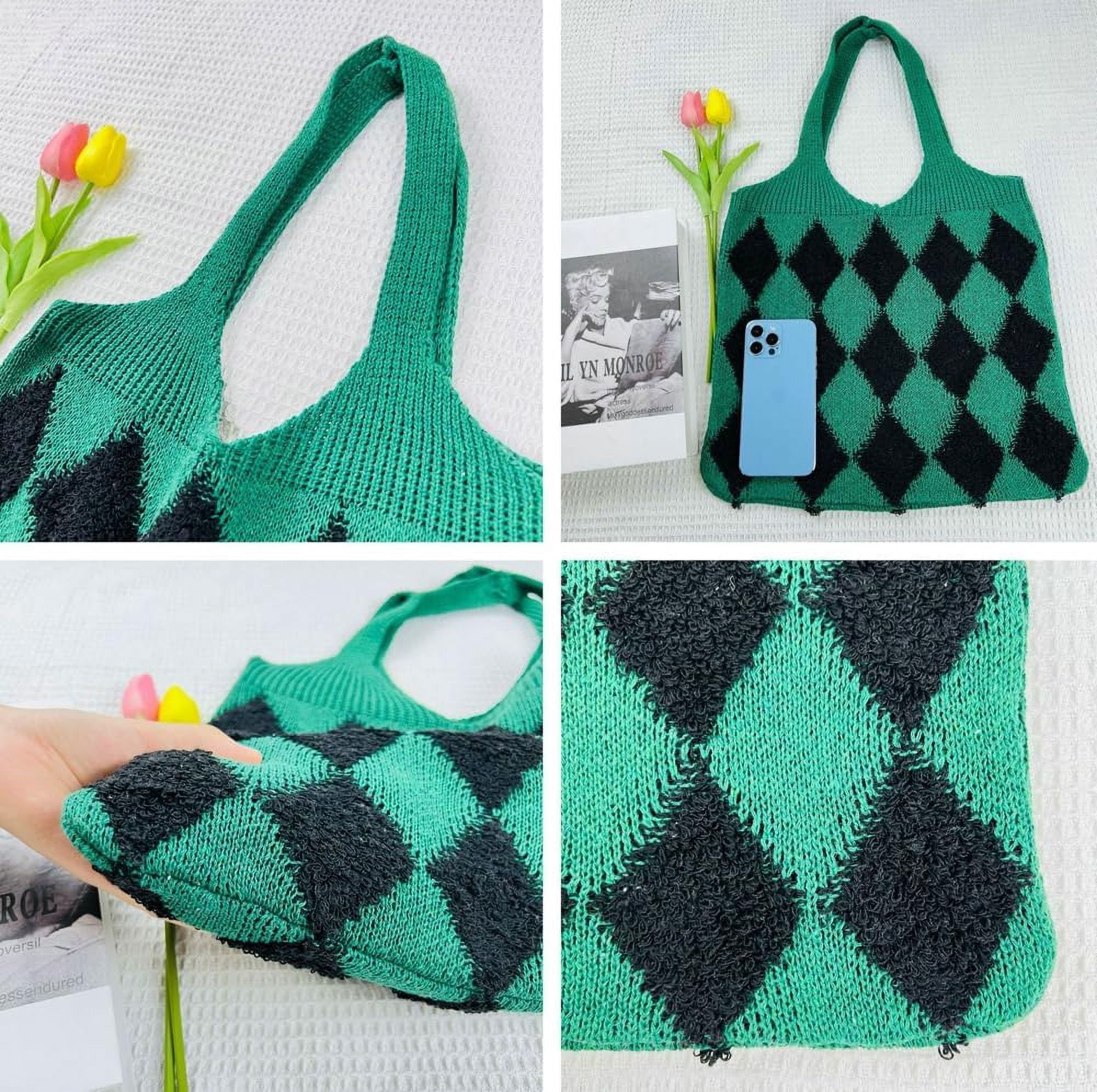 Kukuzhu Women’s Hobo Bag Crochet Large Purse Knitted Aesthetic Tote Bag Colorful Shopping Shoulder Bag Mesh 2023