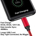 thumbnail image 3 of Cable USB tipo C Wosixima 3A de carga rápida, paquete de 3 m, rojo, 3 of 7