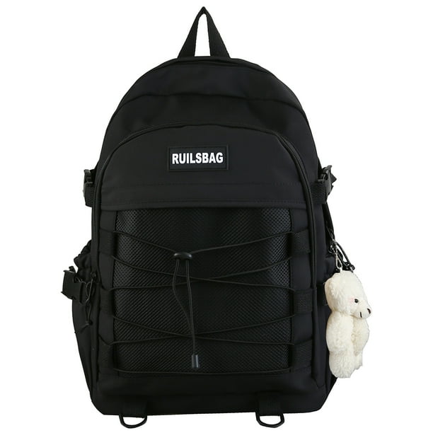 Mochila Universitaria Al Aire Libre Color Sólido Multibolsillos Unisex para Libro Portátil