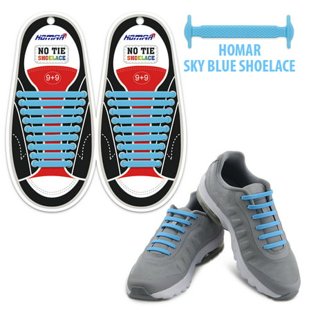 Homar No Tie Elastic Shoelaces for Athletes Adults- Best in Sports Fan Shoelaces - Rubber Flat Shoe Laces Perfect for Sneaker Boots Oxford and Casual Shoes - Sky