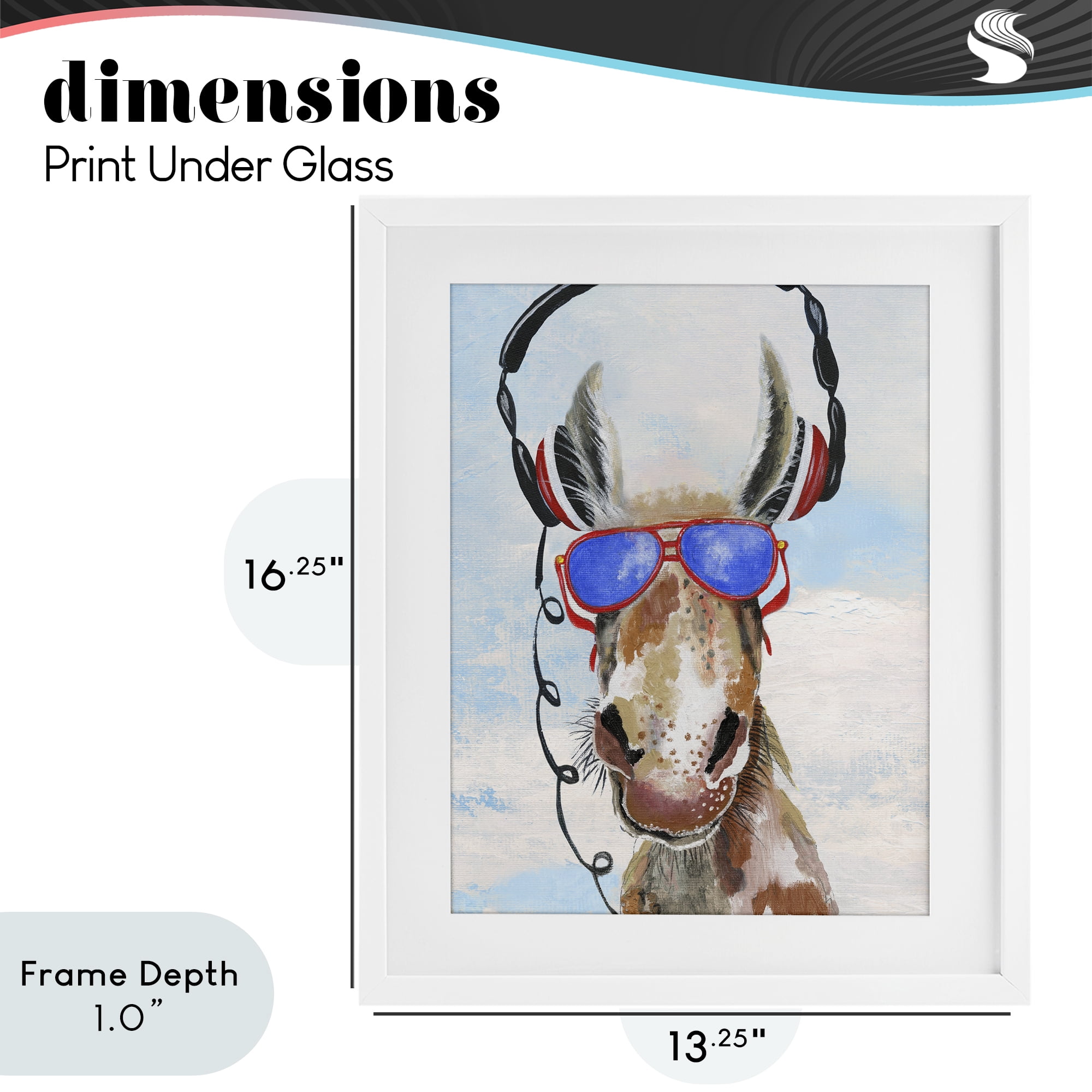 Stupell Industries Donkey Wearing Headphones White Framed Print Under Glass, design by Janet Tava