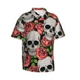thumbnail image 2 of Balery Skull and Roses Print Men's Hawaiian Shirts Short Sleeve Beach Shirt Relaxed Fit Vacation Button Down Shirts-Medium, 2 of 9