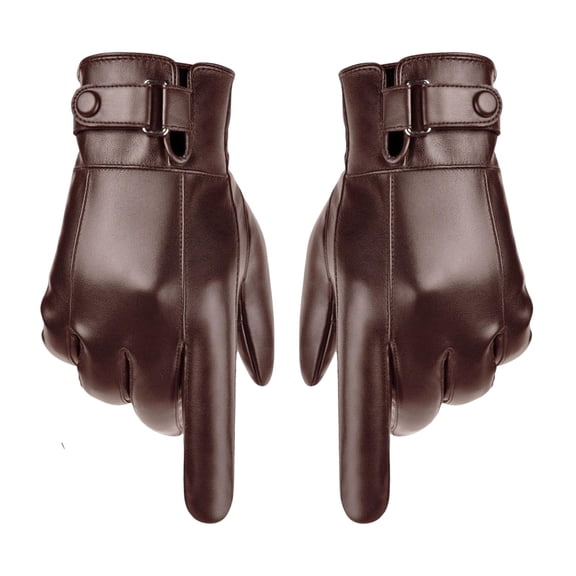 Wxqbjtam Men Winter Gloves PU Leather Autumn Winter Touchscreen Gloves for Driving Riding Brown 24.5cm