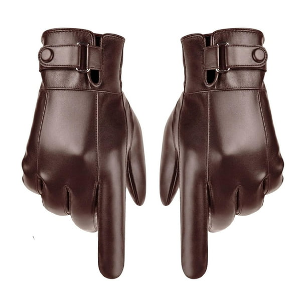 Guantes de cuero sintético para hombre con pantalla táctil y forro de felpa para invierno. Marrón 24.5cm