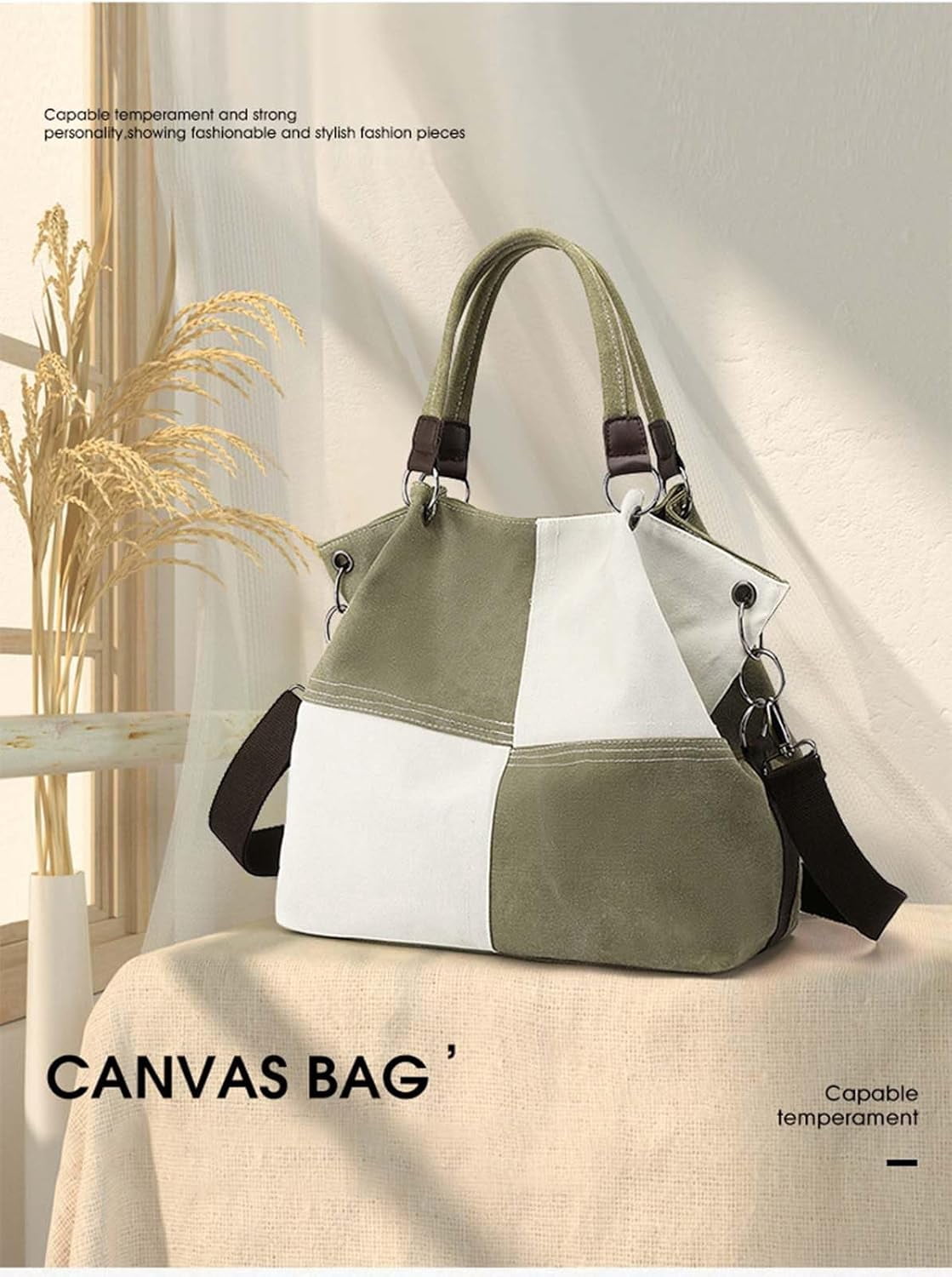 Canvas Crossbody Bag for Women Patchwork color collision Vintage Multi-pocket Work Shoulder Crossbody Bag for Womens