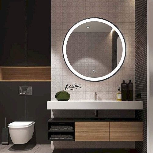 Keer Led500 B 19 7 Round Mirror For Bathroom Led Black Circle Wall Mirror Light Up Backlit Touch Make Up Vanity Mirror Wall Decor Walmart Com Walmart Com walmart com