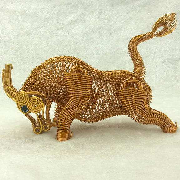 LEORX 1Pc Hand Woven Aluminum Wire Ox Model Decorative Ox Ornament for Vintage Home Display