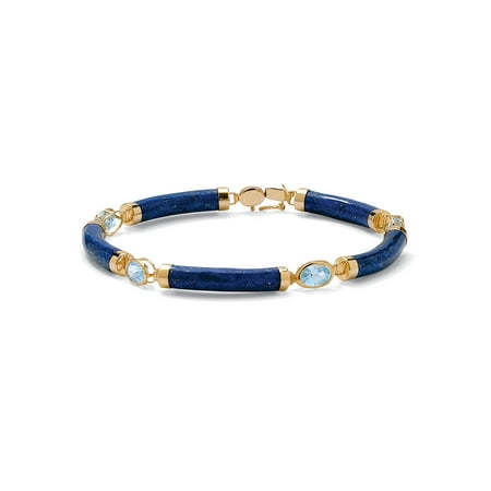 - 4.40 TCW Genuine Lapis and Blue Topaz Link Bracelet in Golden Finish over Sterling Silver