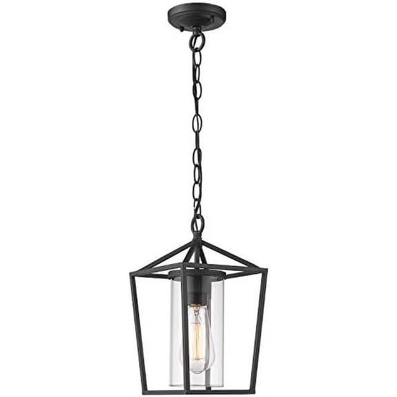 Modern Outdoor Pendant Light, 1-Light Outdoor Hanging Lantern Light in Black Finish with Clear Glass, 20065H BK$$Tools & Hardware Other