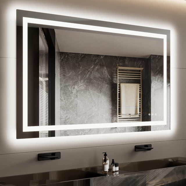YUSAZENS Frameless Dual LED Light Bathroom Mirror, Wall Mounted Dimmable Vanity Mirror Modern Home Decor 24x32 Inch