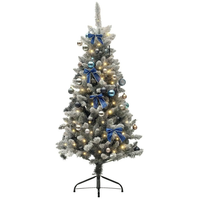 HOMCOM 5ft Prelit Artificial Christmas Tree w/ Blue Ornaments, LED Lights