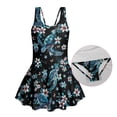 thumbnail image 4 of Uorisanigo Blue Sea Turtle Floral Girls Swimsuits One Piece Sleeveless Swimwear Bathing Suit Polyester and Spandex Beach Swim Dress, Size 3-4, 4 of 6