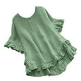 thumbnail image 1 of Womens Summer Tops Solid Button Back Ruffled Trim Blouse Short Sleeve Shirts for Women Green L, 1 of 5