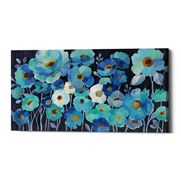 Epic Graffiti Indigo Fleurs Giclee Toile Wall Art, 20" x 40"