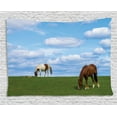 thumbnail image 1 of Minnesota Tapestry, Two Horses Grazing on a Green Meadow on Top of Rural Minnesota Hills Image Print, Wall Hanging for Bedroom Living Room Dorm Decor, 60W X 40L Inches, Multicolor, by Ambesonne, 1 of 2