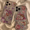 thumbnail image 2 of Funda de teléfono de arena movediza con lazo de perlas 3D Sanrio para IPhone 14, 13, 12, 11 Pro Max, transparente, Y2k, regalo para niña Fivean unisex, 2 of 2