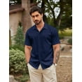 thumbnail image 3 of COOFANDY Men's Cuban Guayabera Shirt Short Sleeve Button Down Shirts Casual Summer Beach Shirts Navy Blue XXL, 3 of 4