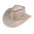 thumbnail image 2 of Joernso Western Cowboy Hat with Windbreak Rope for Men, Wide Brim Linen Sun Hat for Outdoor Travel, Halloween Cosplay Costume, Breathable Fedora Hats for Party, 2 of 8
