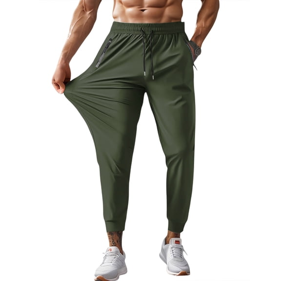 Garbnen Quick Dry Mens Pants Ice Silk Stretch Straight Leg Sweat Pants Men Drawstring Fitness Gym Hiking Pants for Men with Zipper Pockets