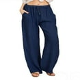 thumbnail image 4 of Women‘s Casual Linen Plus Size High Waisted Loose Fit Pants Drawstring Closure Gothic Trousers, 4 of 5