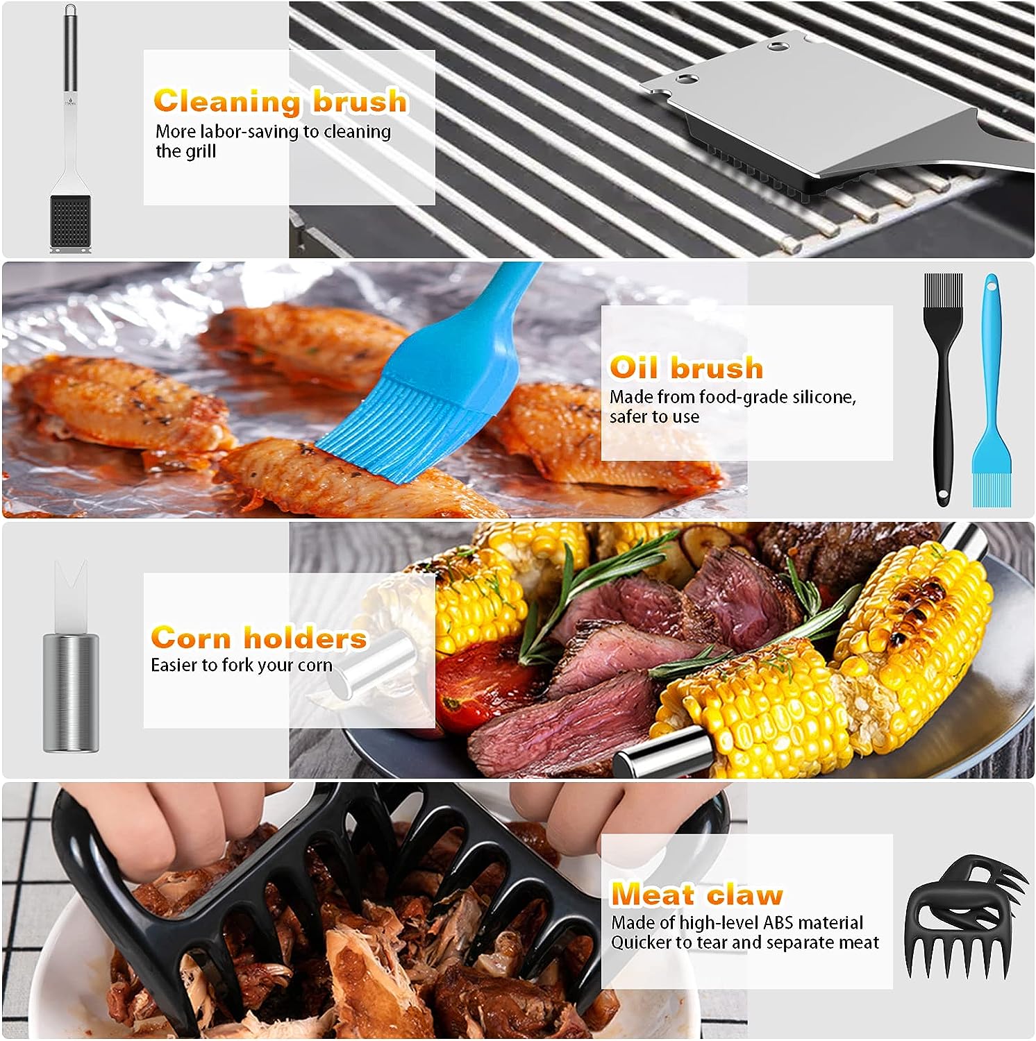AISITIN 25PCS Grill Accessories, Stainless Steel Grill Set with Spatula, Thermometer and Cleaning Brush, Perfect BBQ Accessories Gift Set for Dad, Durable Grill Tools for Outdoors Camping and BBQ