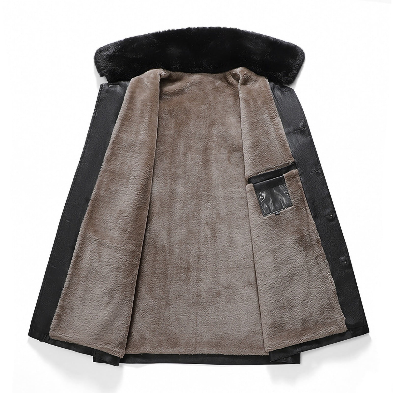 safuny Mens Classic Faux Leather Jacket Vintage Fleece Lined Leather Coat Fur Collar Classic Coat with Pockets Black XXXL