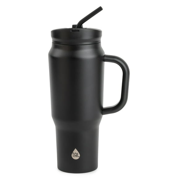 TAL 30oz Stainless Steel Basin Travel Mug with Silicone Straw, Black