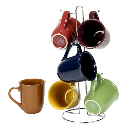 Gibson Home 7pc Stoneware Cafe Amaretto Mug Set with Wire Rack
