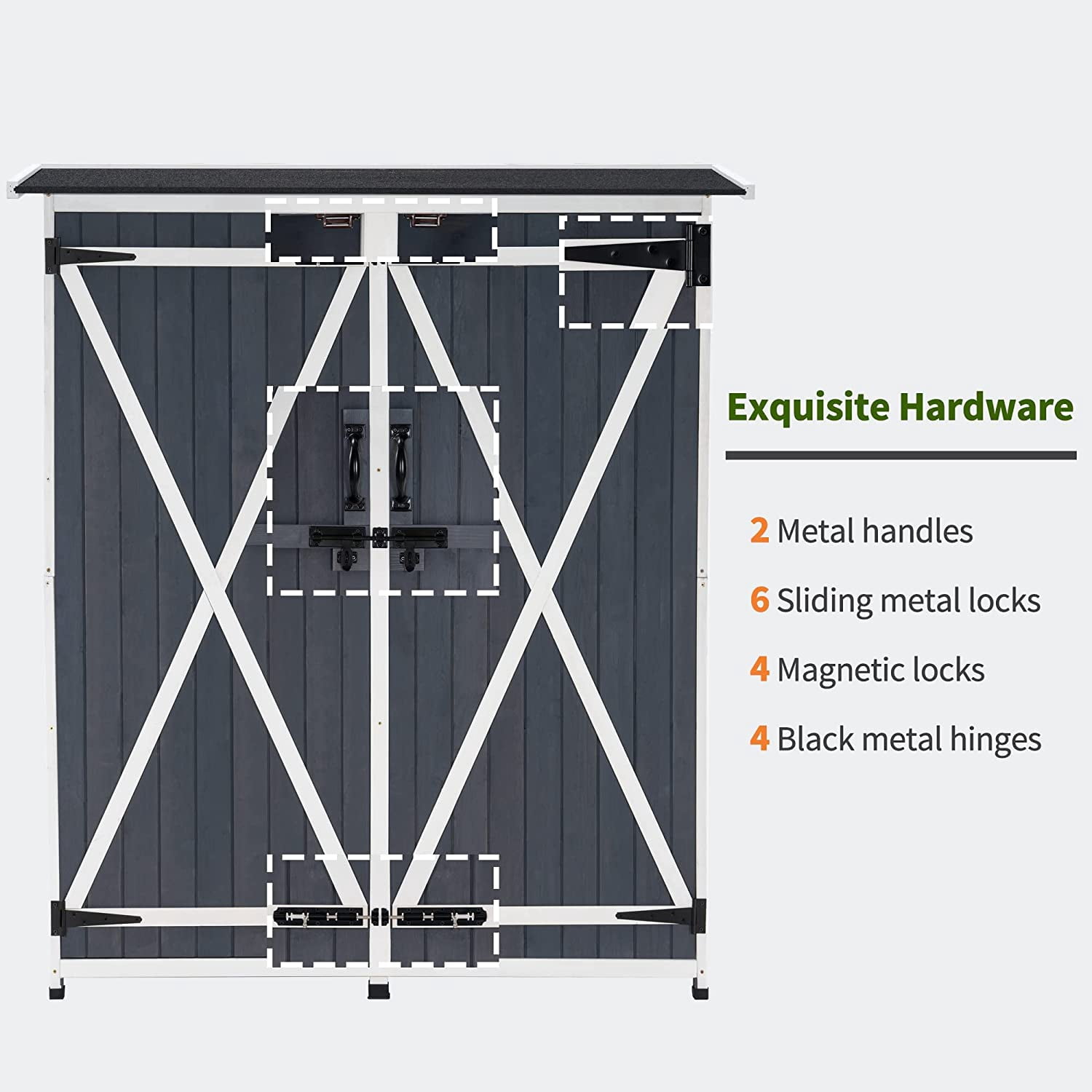 MCombo 64 inch Tall Outdoor Storage Cabinet with Shelves and Floor, Lockable Double Doors Garden Wood Tool Shed, Fir Wood