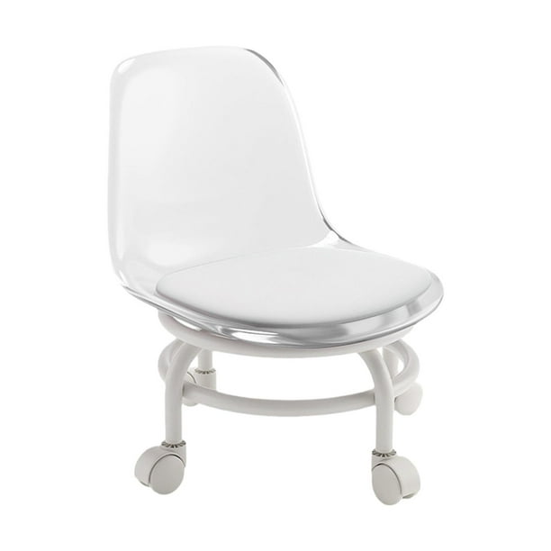Taburete bajo con ruedas, taburete giratorio de 360 degree y respaldo con ruedas. Taburete con ruedas de 360 degree. Claro