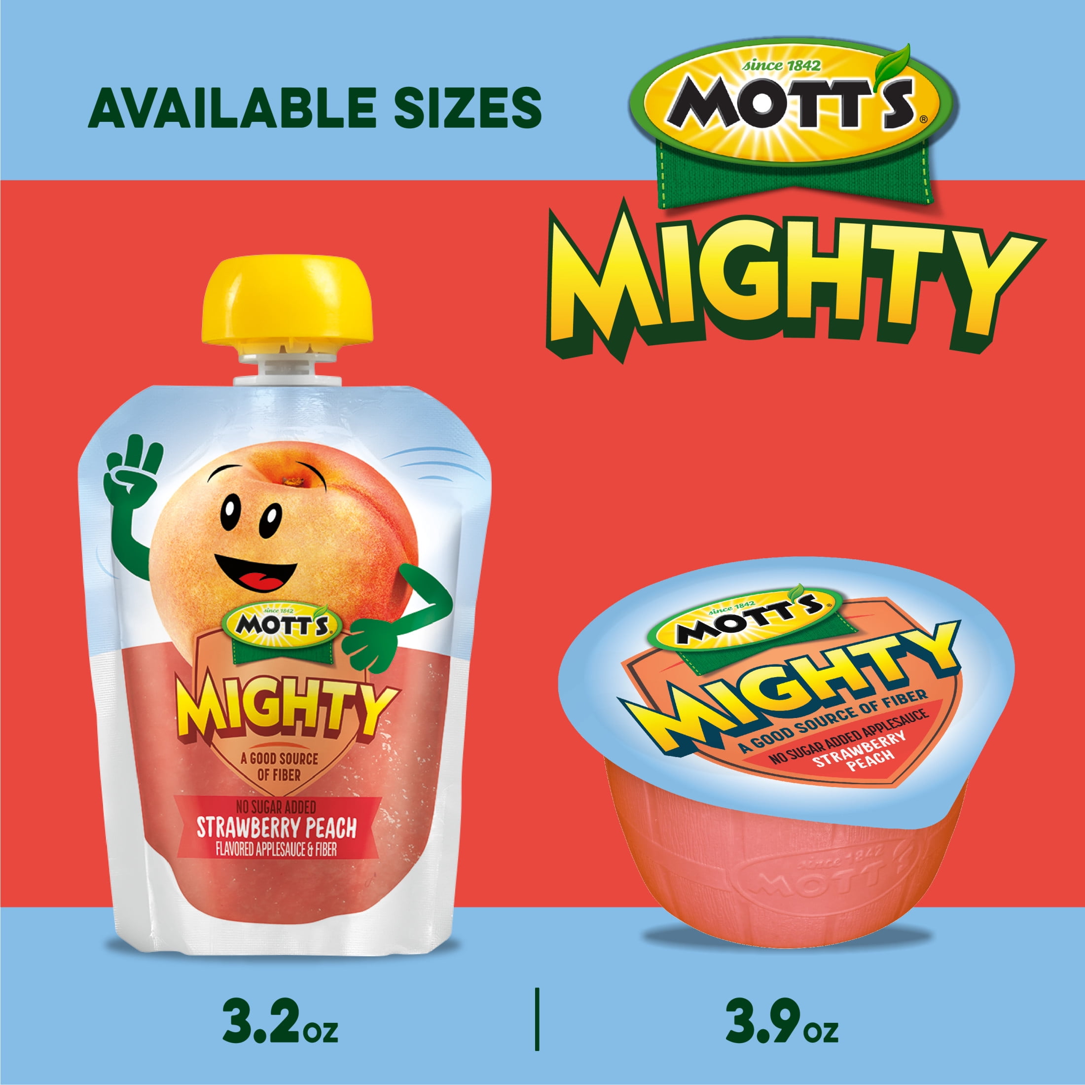 Mott's Mighty Strawberry Peach Applesauce, 3.2 oz, 12 Count Clear Pouches
