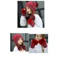 thumbnail image 5 of Women's Fleece Lined Knit Hat Set, Korean Style Pom Pom Beanie with Ear Flaps, Warm Winter Hat with Fingerless Gloves, Cuffed Knit Cap, Winter Accessory Set, Cute Knit Set Red, 5 of 10