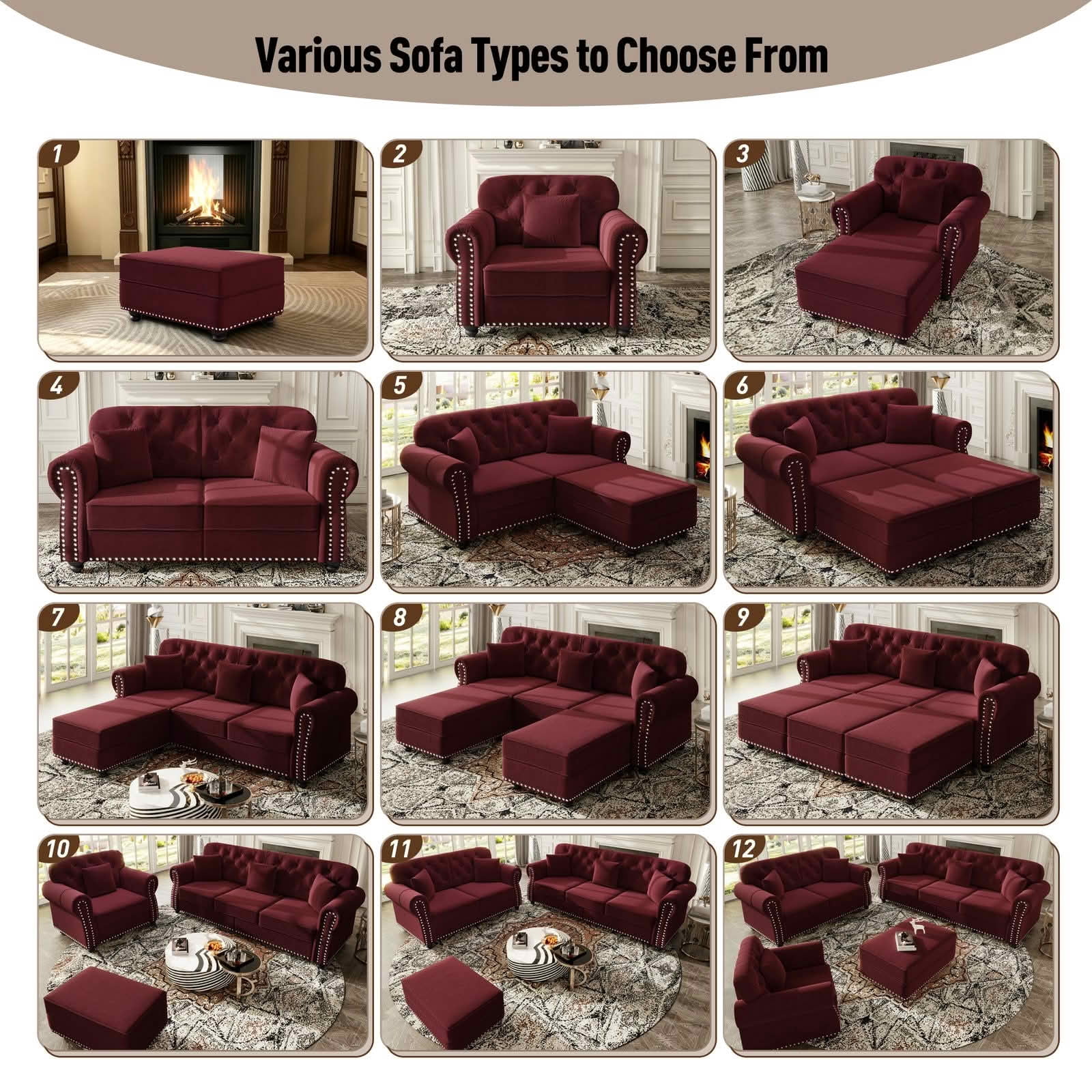 MAYEERTY Velvet Chesterfield Single Seat Sofa, Mid‑Century Modern Couch with Button Tufting, Nailhead Trim and Rolled Armrests, Includes 1 Pillow for Home Living Room