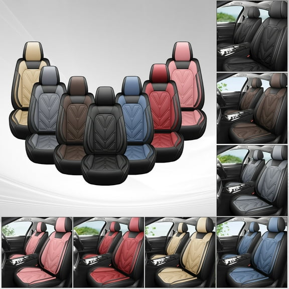 OTOEZ Nappa Leather Car Seat Cover Universal & Luxurious 5-Seat Full Set Waterproof Front & Rear Cushion Protector Fit Most Honda Toyota Chevy Ford Nissan SUV