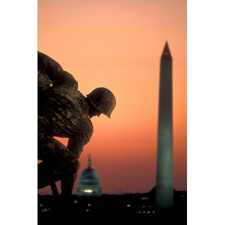 Iwo Jima Memorial at dusk, Washington Monument, Washington DC, USA Print Wall (Best Order To See Washington Dc Monuments)