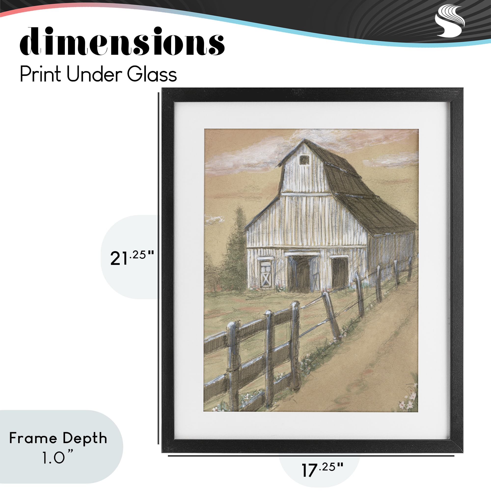 Stupell Industries Barn Fence Drawing Black Framed Print Under Glass, design by Patti Bishop