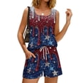 thumbnail image 4 of JULMCOMO 4th of July Two Piece Sets for Women USA Flag Sleeveless Tank Top Patriotic Short Sets Independence Day Square Neck Stars Stripes Clothes with Pockets Blue L, 4 of 8