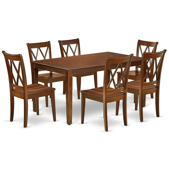 East West Furniture Capri 7-piece Wood Dining Set with X-Back Chairs in Mahogany