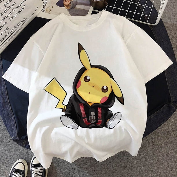 Camiseta de Pokémon para niños y niñas, camisa de Manga Kawaii de dibujos animados de Pikachu, Harajuku, ropa informal de moda qym unisex