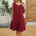 thumbnail image 5 of biudgviw Summer Dresses for Women Sleeveless Flowy Tshirt Tank Sundresses Casual Pleated Crew Neck Beach Dress with Pockets, 5 of 7