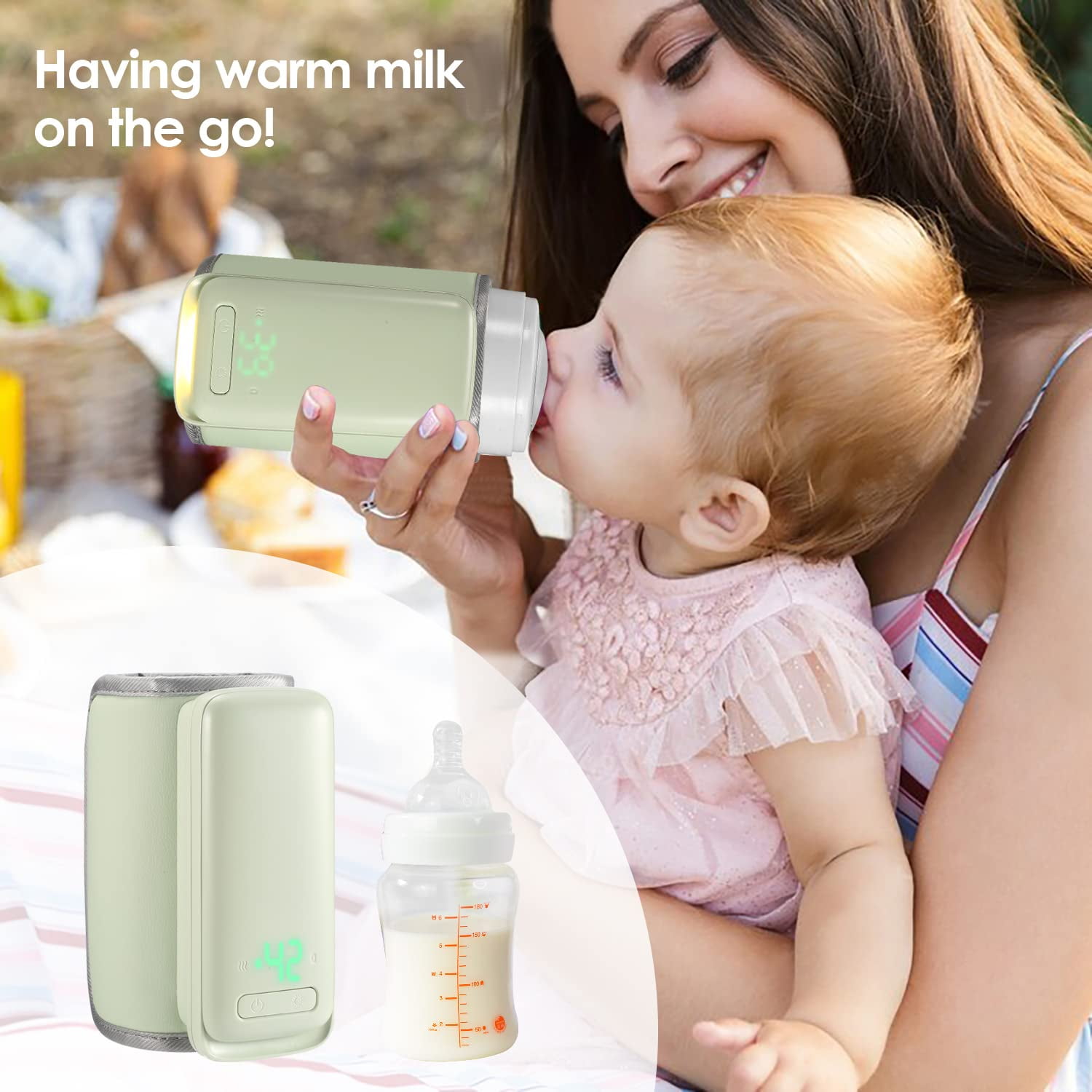 Wiher Wireless Baby Bottle Warmer for Travel, Portable Baby Milk Warmer with Light On The Go Constant Temperature Rechargeable USB Battery-Powered Baby Milk Heating Bag in Car Heaters Thermostat Bag