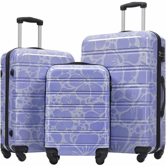 Blue Lightweight Hardshell Spinner Luggage Set, 3-Piece TSA Lock Suitcase Combo in ABS PC Material