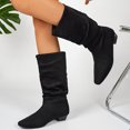 thumbnail image 5 of Willtoo Women's Faux Suede Mid Calf Boots, Slouchy Ruched Flat Boots with Pointed Toe, Comfortable Pull-On Low Heel Casual Shoes, 5 of 6