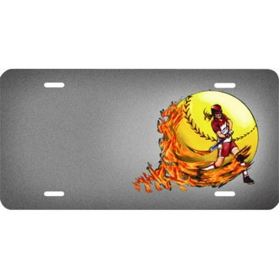 212 Main SM712 6 x 12 in. Softball Girl with Flames Airbrush License Plate