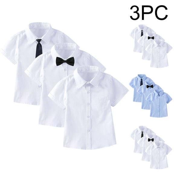 FRSASU Boys Girls 3 Piece Dress Shirt Short Sleeve Turn Down Collar Shirts with Bow Tie Summer School Uniform Tops