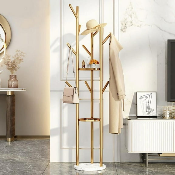 LUVODI 3-tier Coat Rack Stand Hallway Tree Entryway Clothes Hangers Stable Marble Base for Living Room
