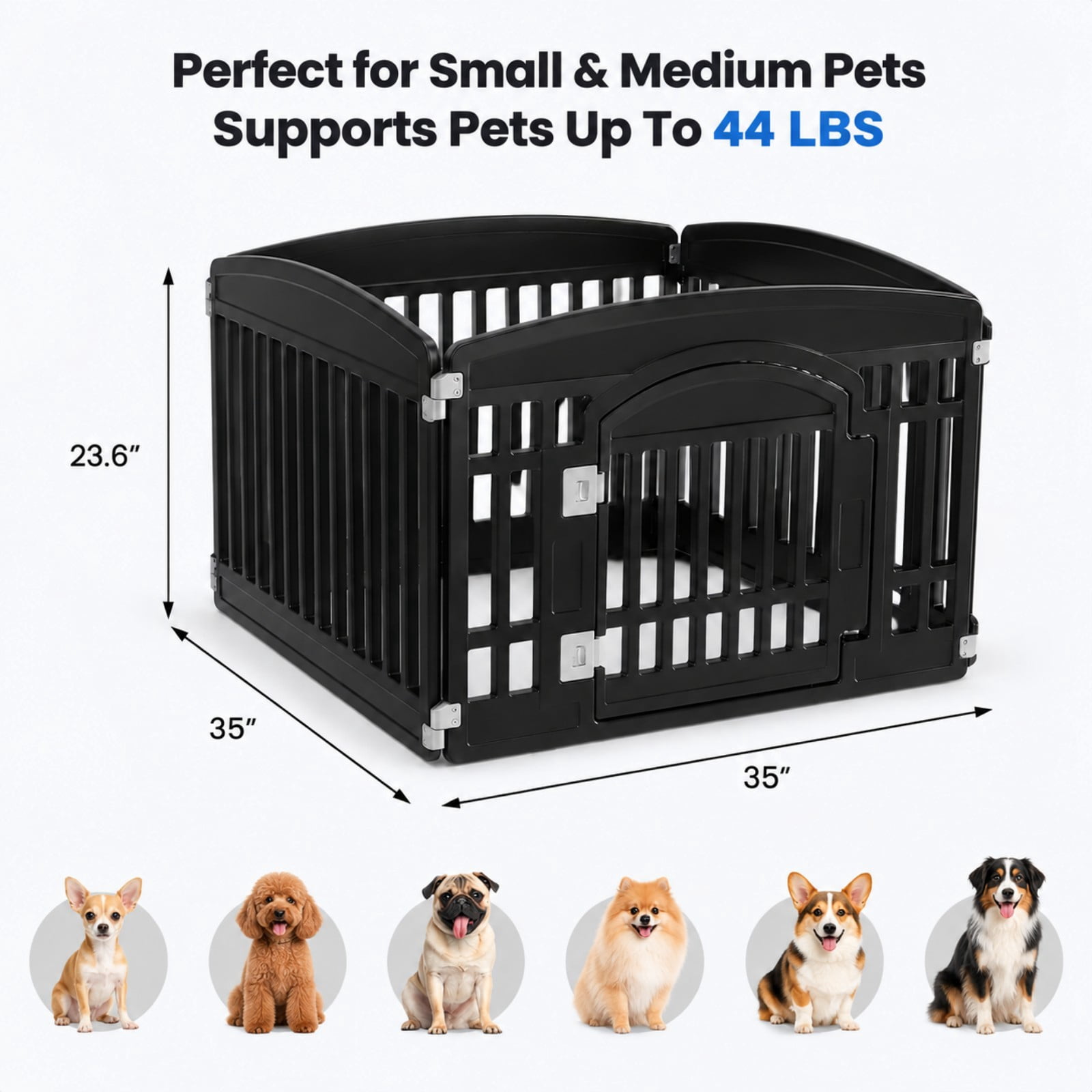 Telyra Pet Playpen Indoor & Outdoor 4 Panels Dog Fence with Safety Lock, Black