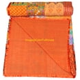 thumbnail image 5 of Indian Handwoven Silk Patola Kantha Quilt ,Traditional Blanket , Premium Silk Sari Kantha Blanket Size (Twin Size - 60" x 90"), 5 of 5